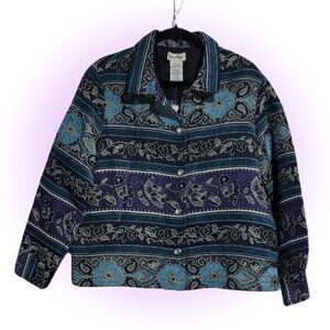 NWT VTG WOVEN FLORAL TAPESTRY BUTTON DOWN JACKET COAT L